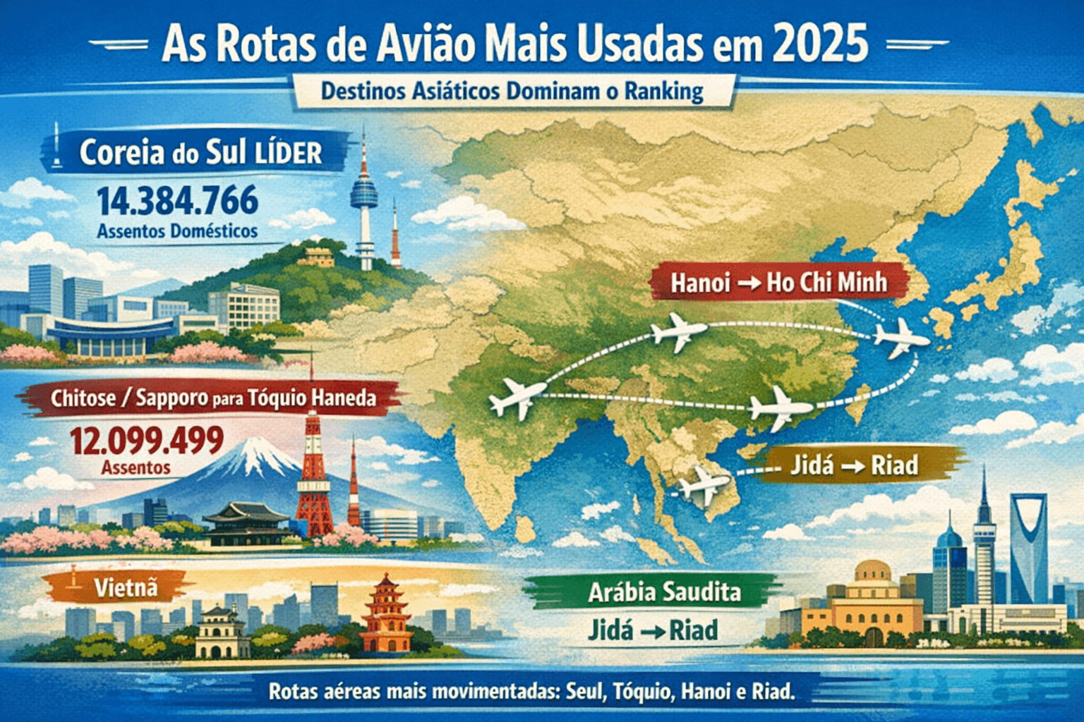 Destinos em Alta as Rotas Aéreas Mais Movimentadas do Mundo em 2025