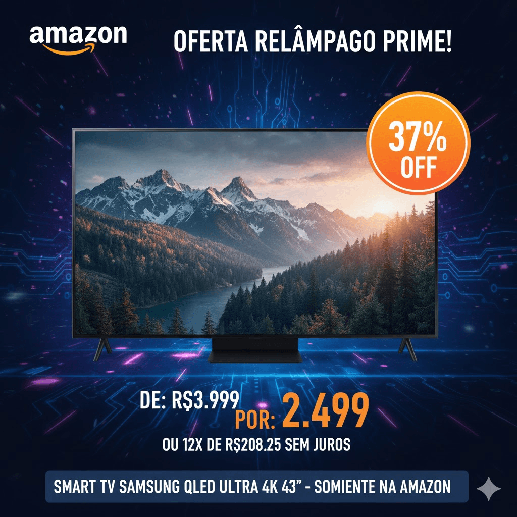 Desconto Imperdível na Amazon Smart TV Samsung QLED Ultra 43 com 37 por cento de desconto em até 12 parcelas