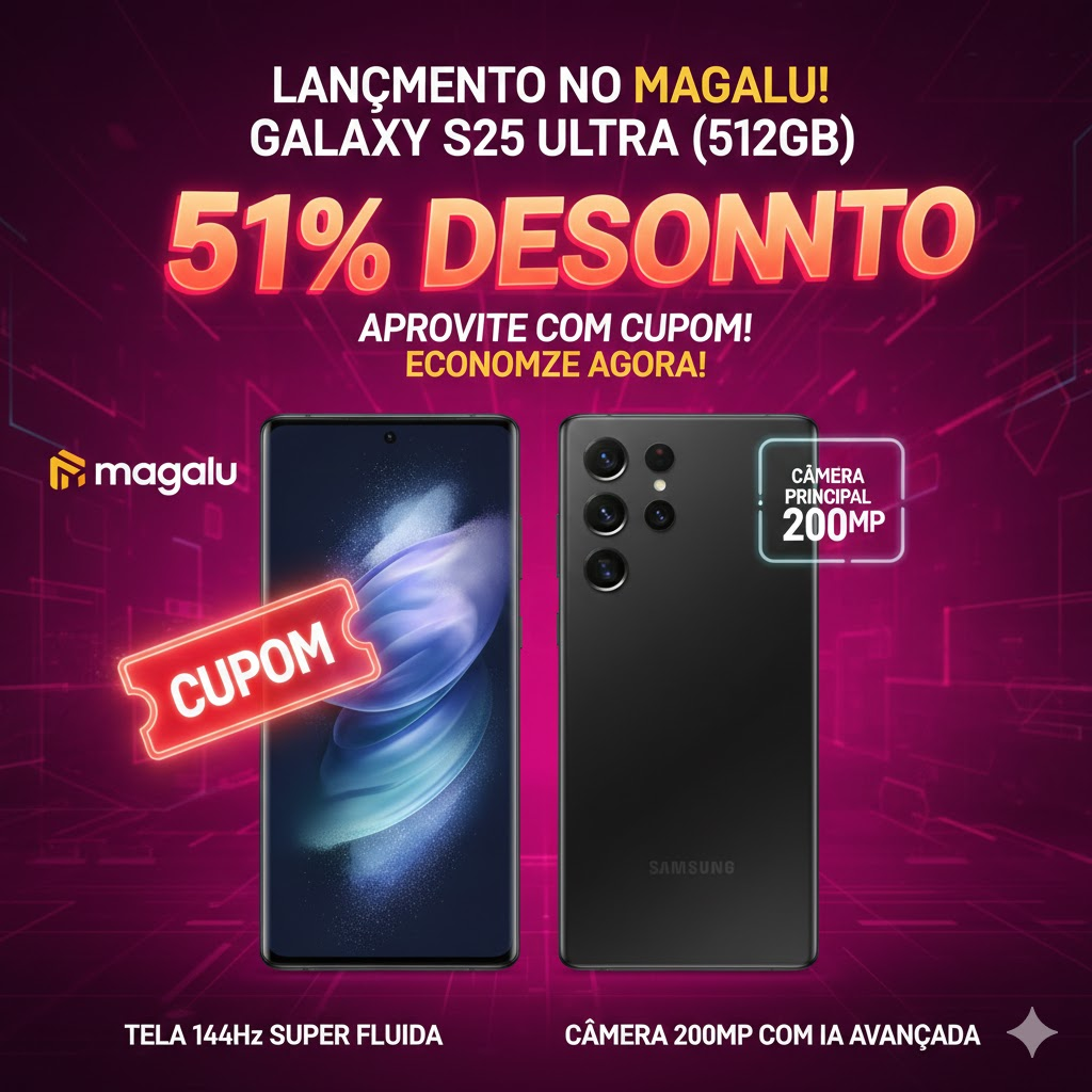 Desconto Especial Galaxy S25 Ultra 51 por cento de desconto no Magalu antes do lançamento oficial