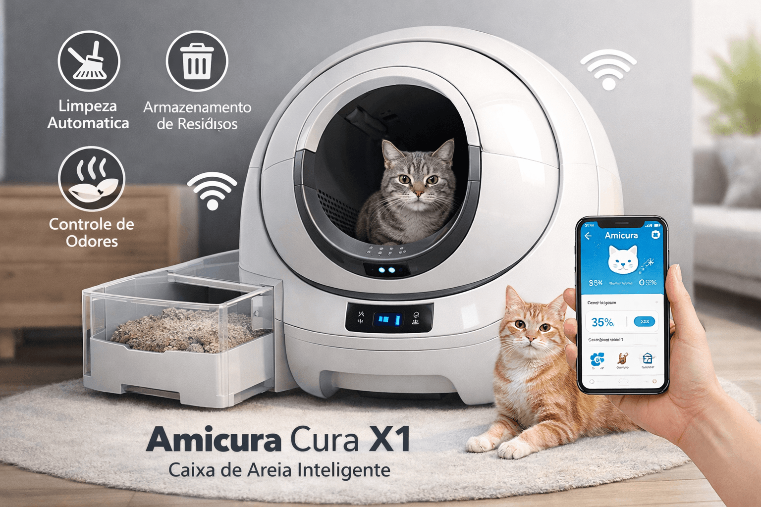 Caixa de Areia Inteligente para Gatos Amicura Cura X1 Revoluciona o Cuidado com o Seu Pet