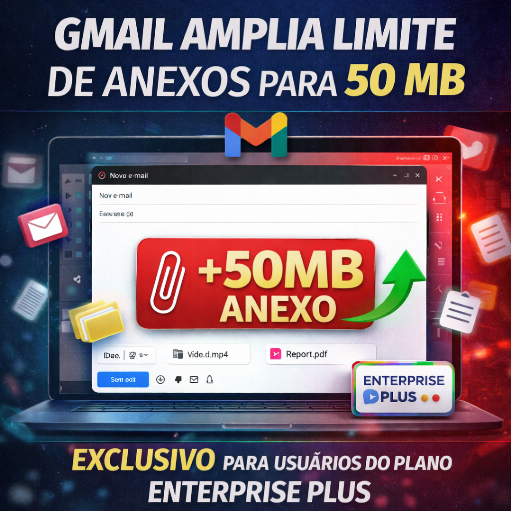 Gmail amplia limite de anexos para 50 MB mas só para usuários do plano Enterprise Plus